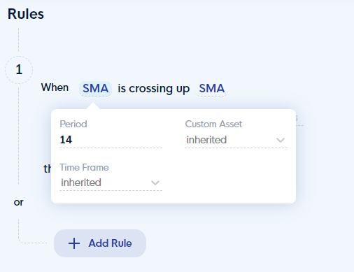 SMA crossing up SMA for Golden Cross